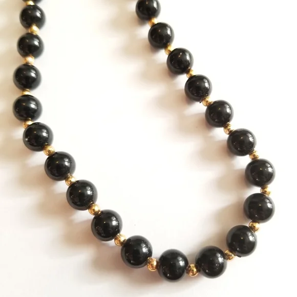 Vintage necklace black beads necklace gold tone retro - Picture 1 of 12